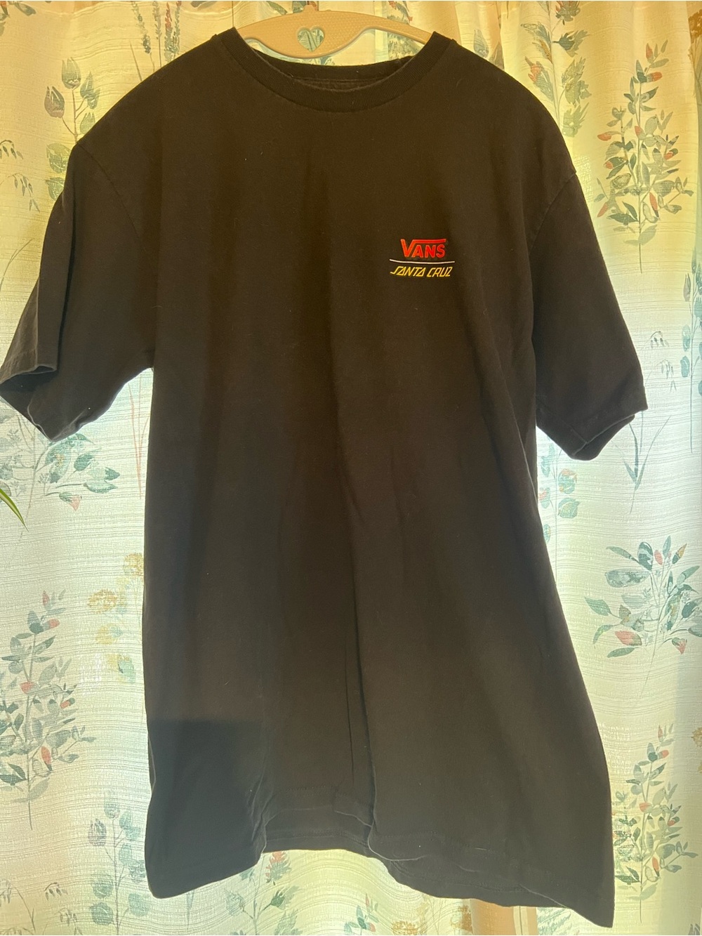 Vans/ Santa Cruz Black Short Sleeve Tee with Red & Yellow Chest Logo